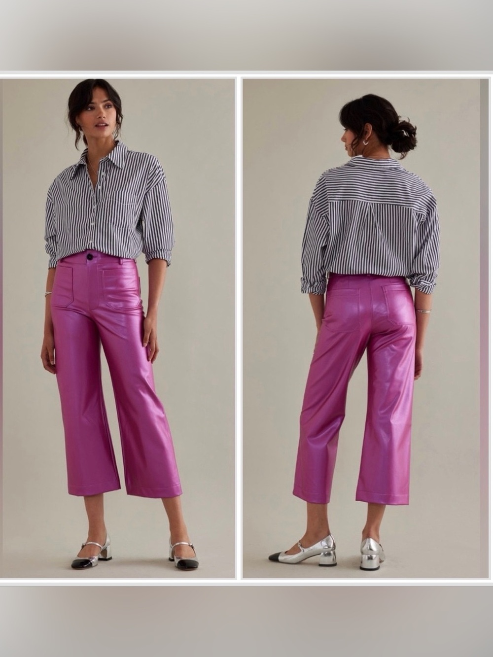 NWT $148 Maeve x Anthropologie Colette Faux Leather Crop Wide Leg Pant Rose 28